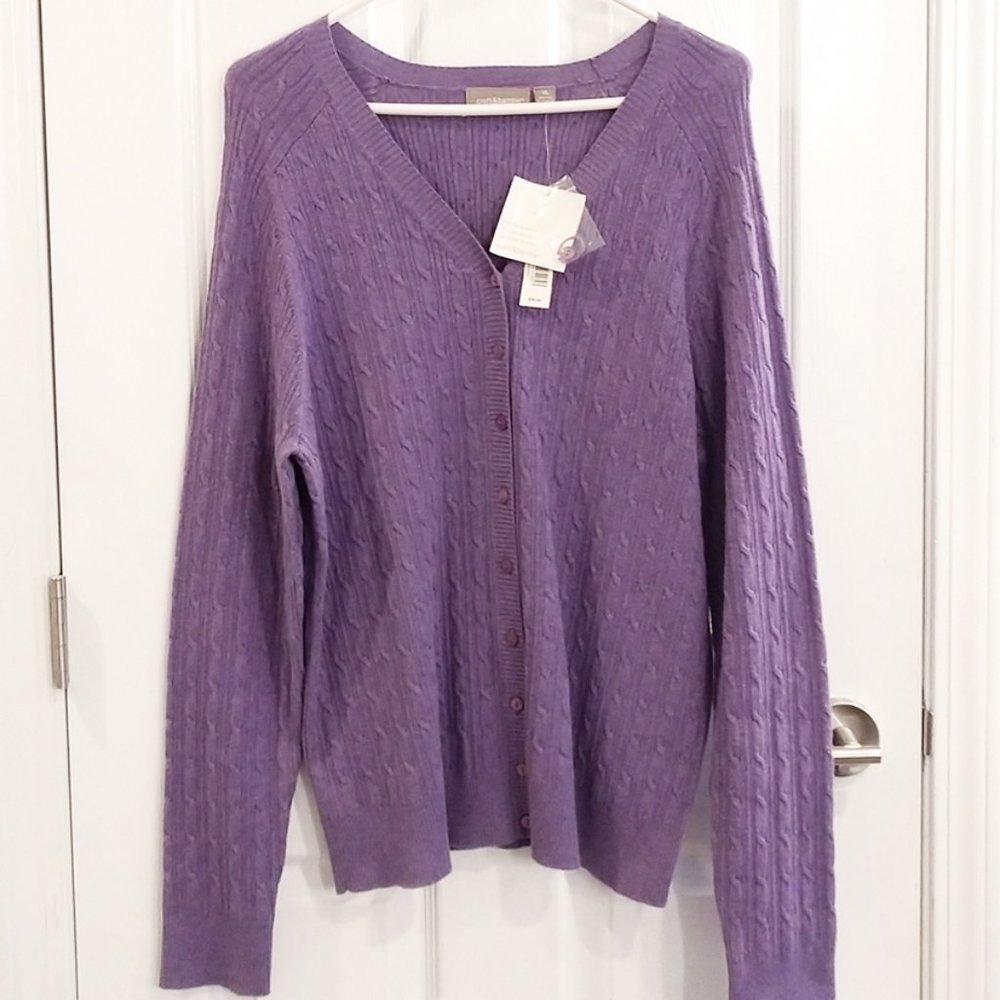 Croft & Barrow Heather Purple Button Down V Neck Cardigan Sweater, XL, NWT